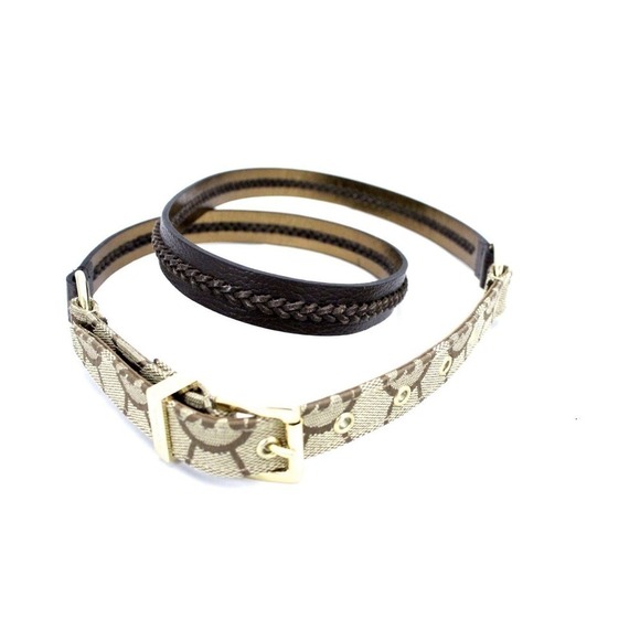 Michael Kors Logo Belt + Whipstitched Leather Goldtone L NWOT Metallic Backing - Picture 2 of 5